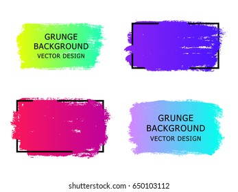 Set of trendy gradient grunge  paint background with frame. Dirty artistic design elements, boxes, frames for text. Vector illustration