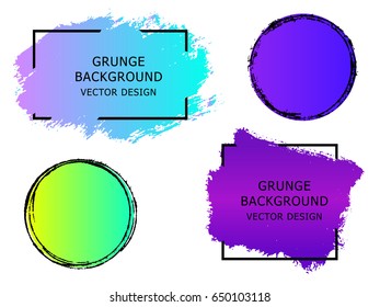 Set of trendy gradient grunge  paint background with frame. Dirty artistic design elements, boxes, frames for text. Vector illustration