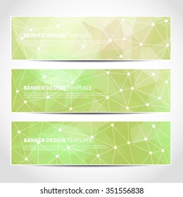 Set of trendy green eco vector banners template or website headers with abstract geometric triangular background. Vector design illustration EPS10