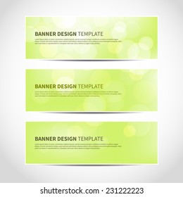 Set of trendy green vector banners template or website headers with abstract geometric bokeh background. Vector design illustration EPS10