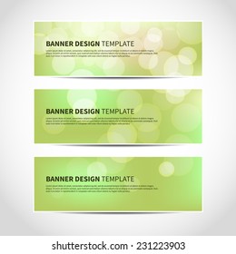 Set of trendy green vector banners template or website headers with abstract geometric bokeh background. Vector design illustration EPS10