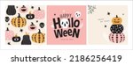 Set of trendy Halloween design with decorative pumpkins and typography