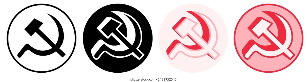 Set Trendy Hammer And Sickle Symbol. communist icon pictogram vector illustration