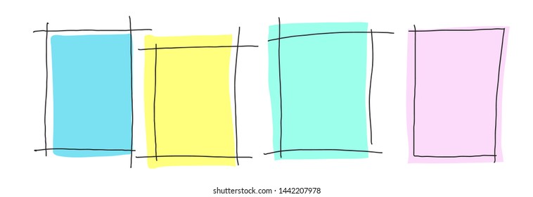 Set of trendy hand drawing highlight geometric vector banners. Vivid free hand style banners in retro poster design style. Vintage colors. Note, infographics, frame, highlight, bubble text.