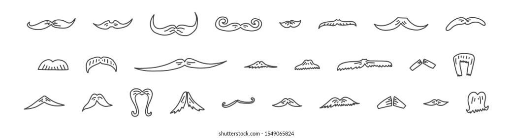 Set trendy hand drawn banner. Collection of male mustache. Concept for a hairdresser. Successful and popular haircuts vector illustration.