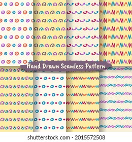 Set of Trendy Hand Drawn Seamless Pattern, abstract hand drawn pattern