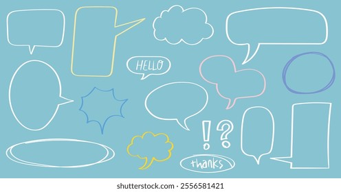 Set of trendy hand drawn speech bubble element, chat