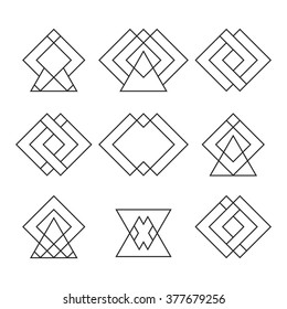 Set of trendy hipster geometric shapes. Geometric logotypes or icons collection. Ethnic tattoo. Signs for logotypes and business cards. Vector illustration