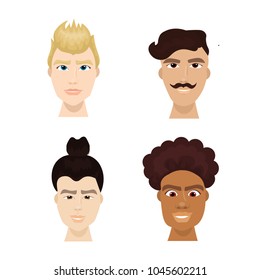 Set von trendigen Hipster-Man-Gesichter mit stilvollen Bärten und Frisuren isolierte Icon-Kollektion Flache Vektorgrafik