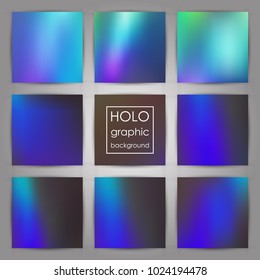 Set of Trendy Holographic Backgrounds for Cover, Flyer, Brochure, Poster, Wedding Invitation, Wallpaper, Backdrop, Business Design. Abstract Template for Social Media Design.