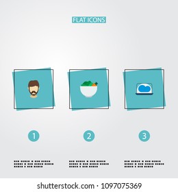 Set of trendy icons flat style symbols with fashionable beard, vegan, cloud computing and other icons for your web mobile app logo design.