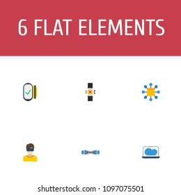 Set of trendy icons flat style symbols with smart watch, cloud computing, big data and other icons for your web mobile app logo design.