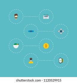 Set of trendy icons flat style symbols with augmented reality, loudspeaker, vegan and other icons for your web mobile app logo design.