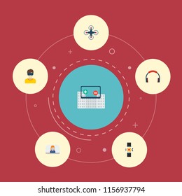 Set of trendy icons flat style symbols with smart watch, augmented reality, video blogger and other icons for your web mobile app logo design.