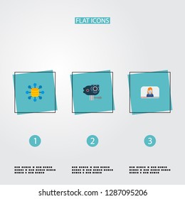Set of trendy icons flat style symbols with big data, video blogger, action cam and other icons for your web mobile app logo design.