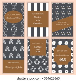 Set of trendy  invitation cards with simple floral elements. Party, birthday, wedding, marriage, Valentine's day invitation. Vector templates for business cards and banners.