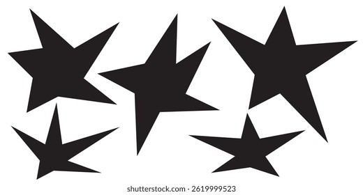 Set of trendy irregular black stars. Simple funky groovy abstract shapes.