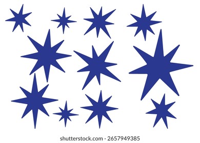 Set of trendy irregular black stars. Simple funky groovy abstract shapes.	