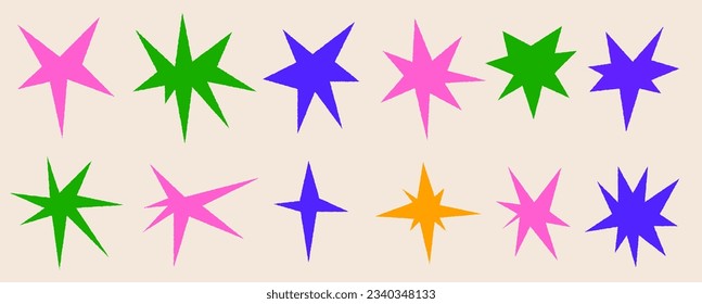 A set of trendy irregular stars. Simple hand drawn shapes with textures. Vector illustration elements