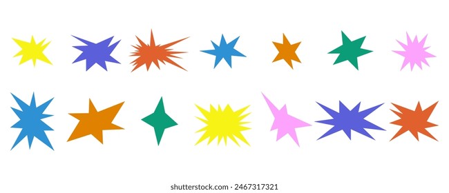 Set of trendy irregular stars and sparkles. Simple doodle abstract elements. Vector illustration