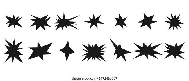 Set of trendy irregular stars and sparkles. Simple doodle abstract elements. Vector illustration