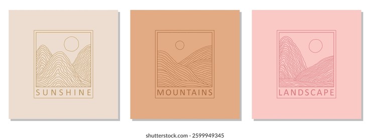 Set of trendy landscape abstract bohemian design icons