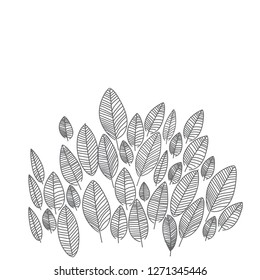 Set of trendy leaves pattern hand drawn style illustration in black and white colors for background and print