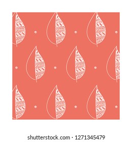 Set of trendy leaves pattern hand drawn style illustration in orange colors for background and print