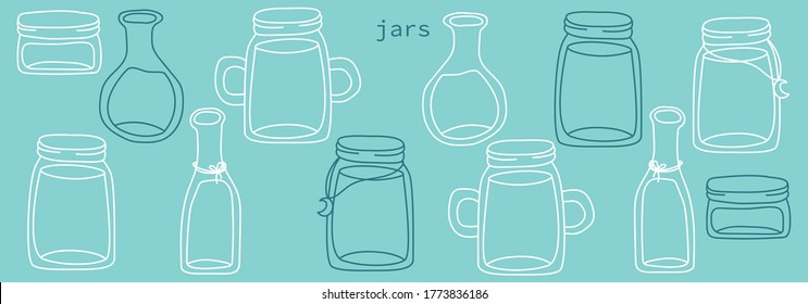Set of trendy line art jars, vector illustration.