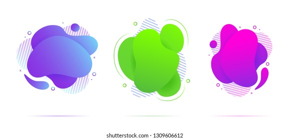 Set of trendy liquid abstract geometric gradient shapes. Fluid elements for business, science, medicine and ecology concept design. Vector illustration.