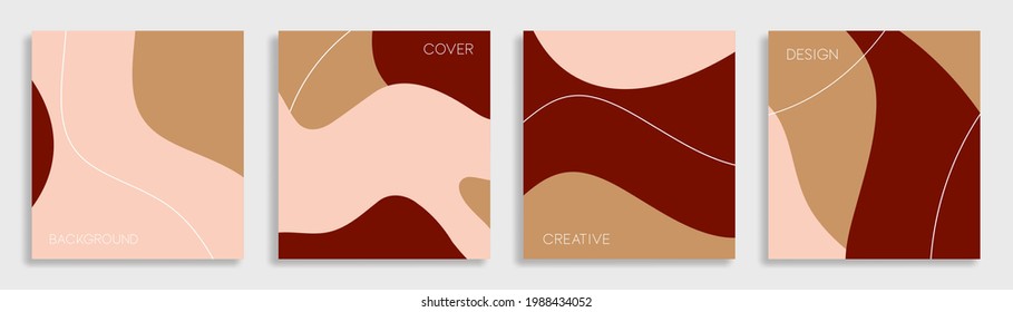 Set of trendy liquid cover template. Abstract wavy geometric shapes with lines background for business and social media space promotion.