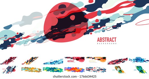 Conjunto de formas de estilo líquido de moda diseños abstractos, fondos vectoriales dinámicos para carteles, folletos, carteles, páginas web de aterrizaje, portadas o banners