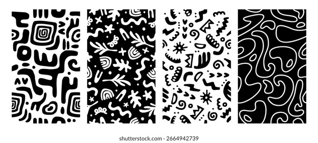 Conjunto de patrones geométricos de moda de Memphis. Formas básicas modernas flecha, triángulo, círculo, zigzag, espiral, líneas onduladas. Fondo abstracto fresco, retrostyle. Lindo diseño de doodle para niños