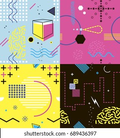 Set of trendy memphis seamless pattern.Colorful geometric style of 80's-90's. Vector illustration