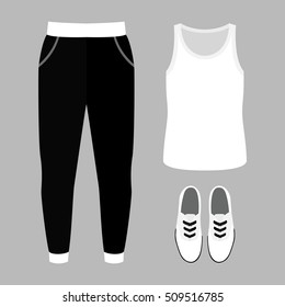 Set of trendy men's clothes with pants, shirt and accessories. Vector illustration