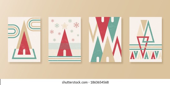 Set of trendy minimal geometric posters with abstract triangle art. Vector illustration