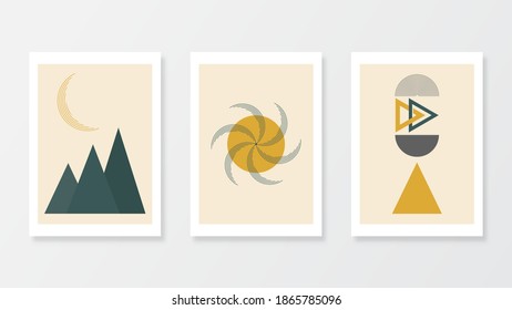 Set of trendy minimal geometric posters with abstract wall art. Vector illustration