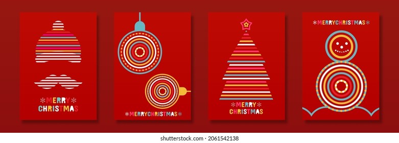 Un conjunto de afiches geométricos minimalistas de moda. Tarjeta de felicitación de Navidad. Feliz Navidad y Feliz Año Nuevo. Ilustración del vector