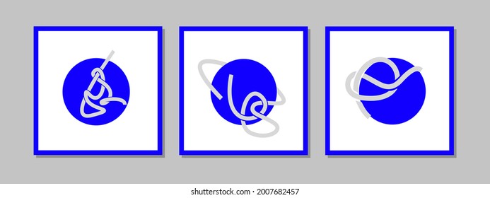 Set of trendy minimalist abstract digital contemporary collages, blue dot, and gray line art. gallery poster design. Wall Poster.