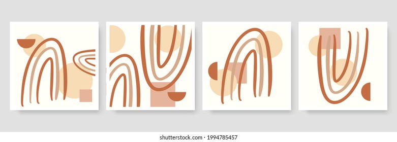 Conjunto de ilustraciones botánicas minimalistas de moda como composiciones de arte de línea abstracta con hojas, ideal para galería de arte, afiche de arte mural moderno, diseño interior mínimo