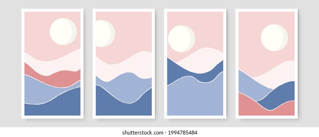 Conjunto de ilustraciones botánicas minimalistas de moda como composiciones de arte de línea abstracta con hojas, ideal para galería de arte, afiche de arte mural moderno, diseño interior mínimo
