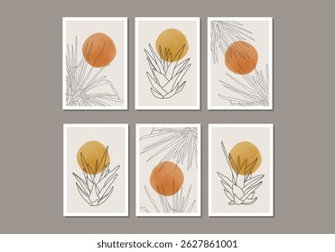 Set von trendigen minimalistischen botanischen Vektorgrafik als abstrakte Linie Kunstkomposition