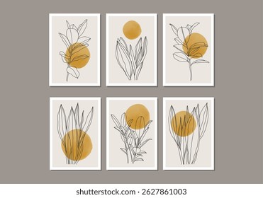 Set of trendy minimalist botanical vector illustration as abstract line art composition