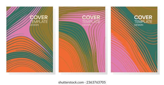 Set of trendy minimalist dynamic meander lines cover design layouts. Abstract modern aesthetic contemporary backgrounds for brochures, flyers, prints, posters.