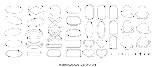 Set Trendy Minimalist Geometric Outline Forms With Star Shape Sparkles