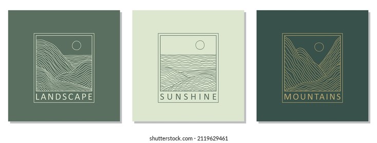 Set of trendy minimalist landscape abstract bohemian design icons
