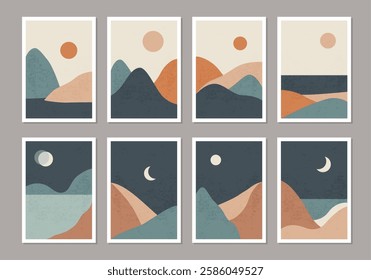 Set of trendy minimalist landscape abstract contemporary collages