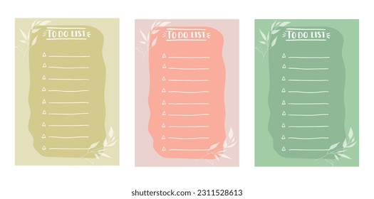 Set of trendy minimalist planner in pastel colors. For menu, to-do list. Template in textured hand-drawn style in pastel colors. Vector illustration