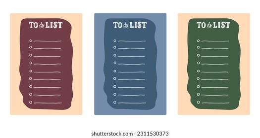 Set of trendy minimalist planner in pastel colors. For menu, to-do list. Template in textured hand-drawn style in pastel colors. Vector illustration