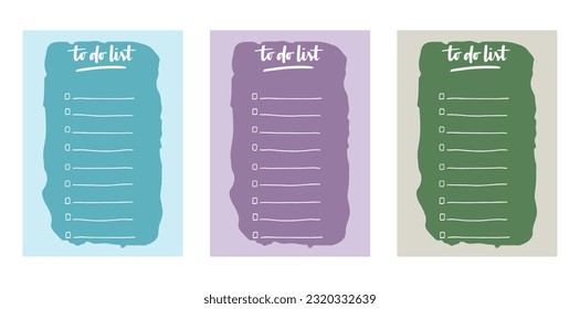 Set of trendy minimalist planner in pastel colors. For menu, to-do list. Template in textured hand-drawn style in pastel colors. Vector illustration